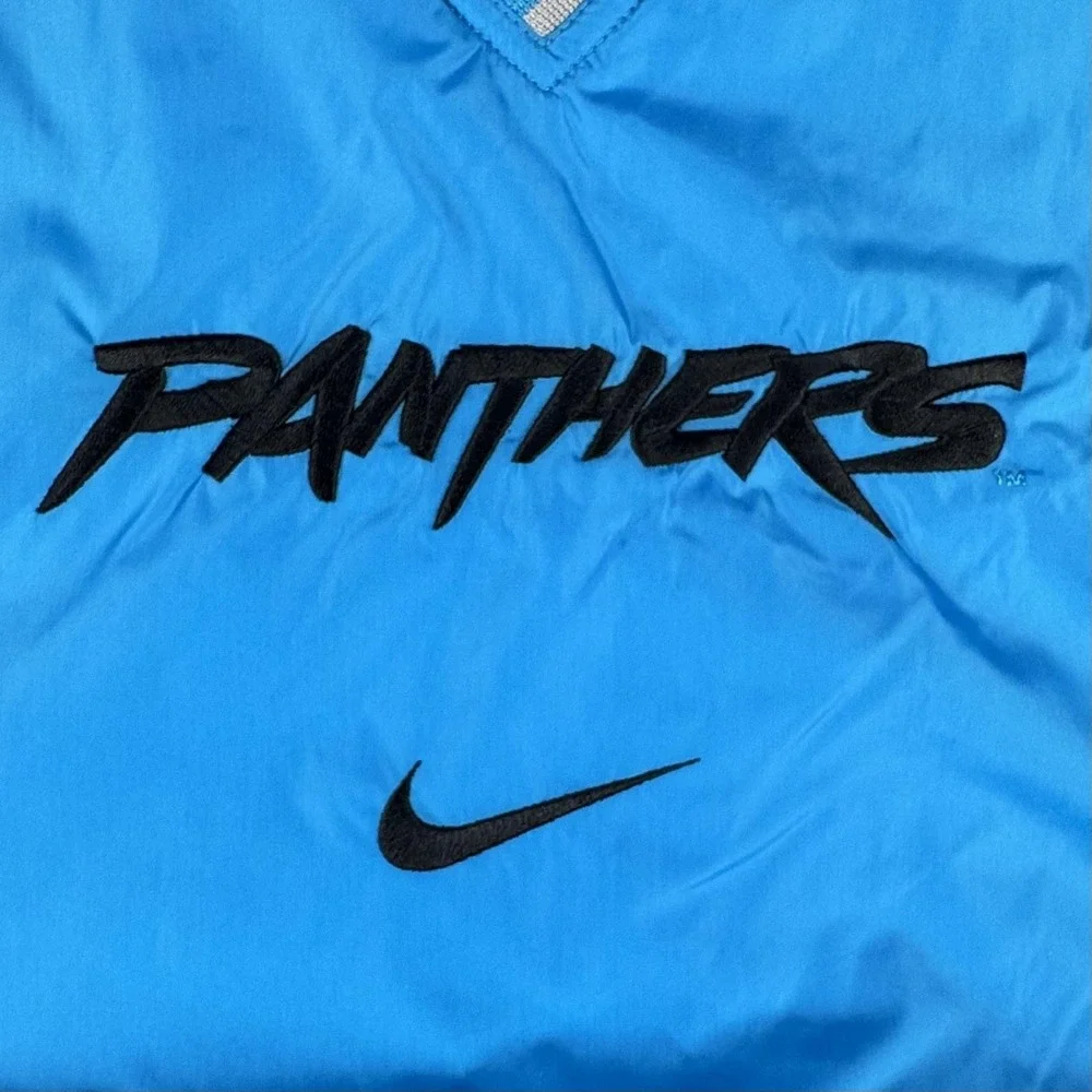 Vtg Carolina Panthers Jacket Mens XL Blue Black Reversible Nike NFL Pro Line